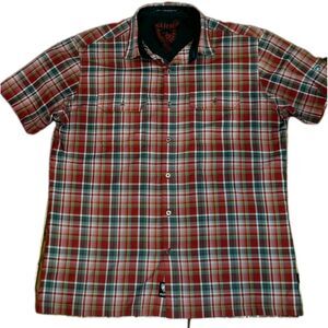 Kuhl Mens Shirt Red Button Up Plaid Eluxur Hiking Camp Outdoors, Size‎ Large